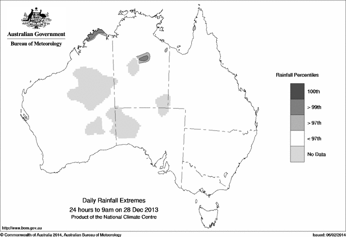 Australian daily rainfall extreme area maps
