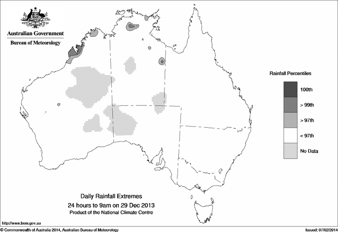 Australian daily rainfall extreme area maps