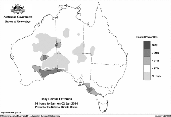 Australian daily rainfall extreme area maps