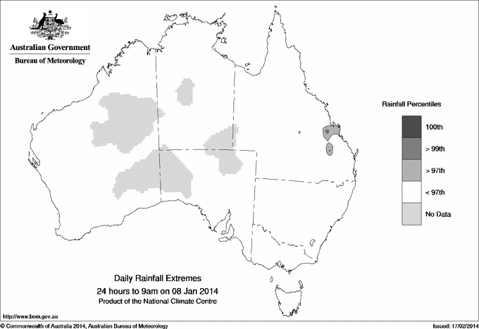 Australian daily rainfall extreme area maps