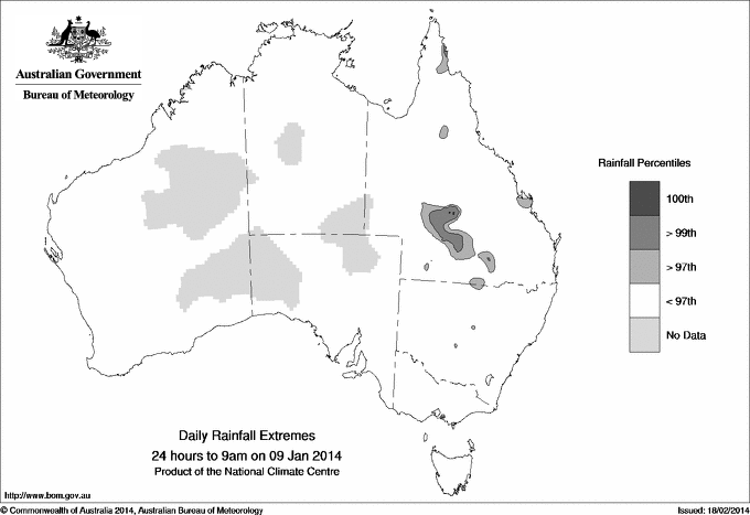 Australian daily rainfall extreme area maps