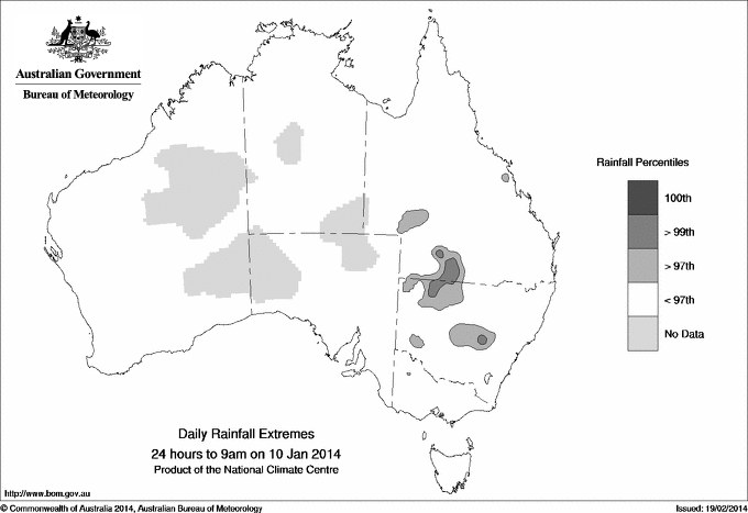 Australian daily rainfall extreme area maps