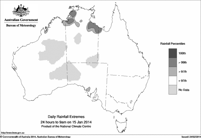 Australian daily rainfall extreme area maps