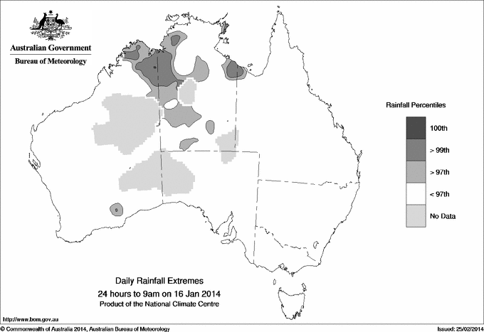 Australian daily rainfall extreme area maps