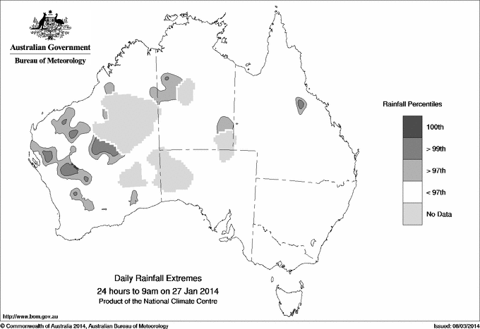 Australian daily rainfall extreme area maps
