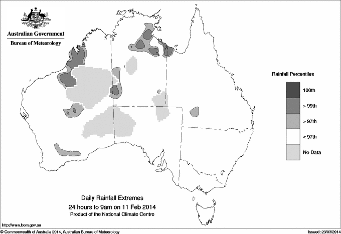 Australian daily rainfall extreme area maps