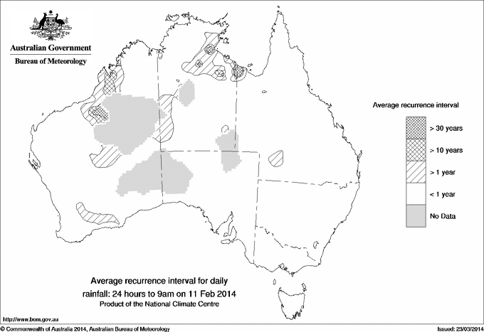 Australian daily rainfall average recurrence interval maps