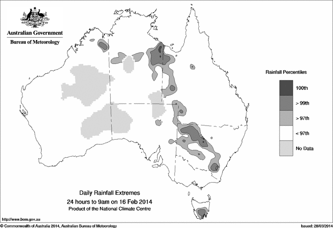Australian daily rainfall extreme area maps