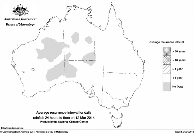 Australian daily rainfall average recurrence interval maps