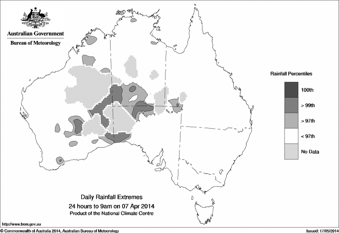 Australian daily rainfall extreme area maps