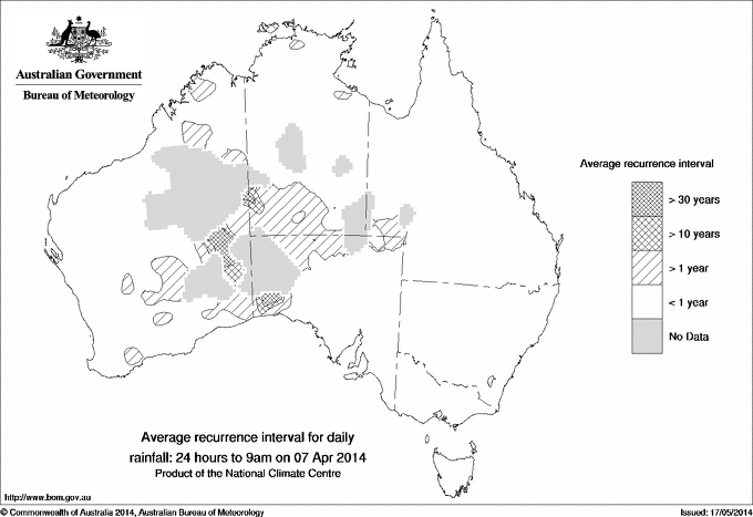 Australian daily rainfall average recurrence interval maps