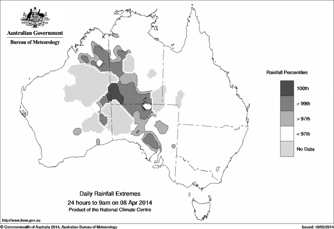 Australian daily rainfall extreme area maps