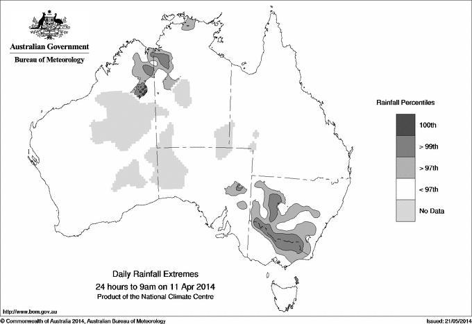 Australian daily rainfall extreme area maps