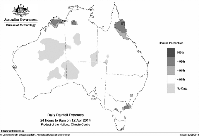 Australian daily rainfall extreme area maps