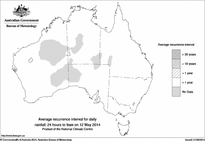 Australian daily rainfall average recurrence interval maps
