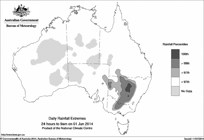 Australian daily rainfall extreme area maps
