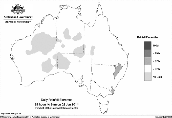 Australian daily rainfall extreme area maps