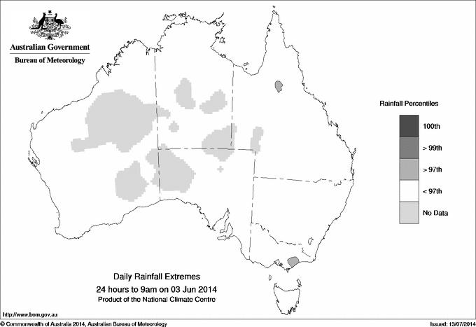 Australian daily rainfall extreme area maps