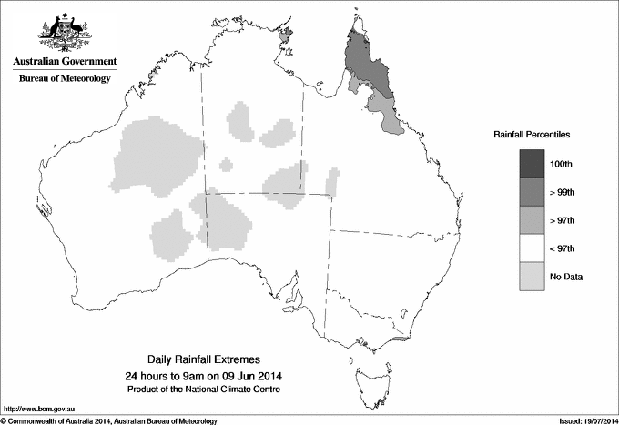 Australian daily rainfall extreme area maps