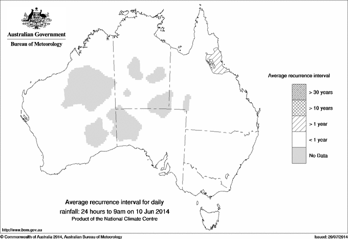 Australian daily rainfall average recurrence interval maps