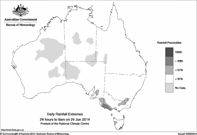 Australian daily rainfall extreme area maps