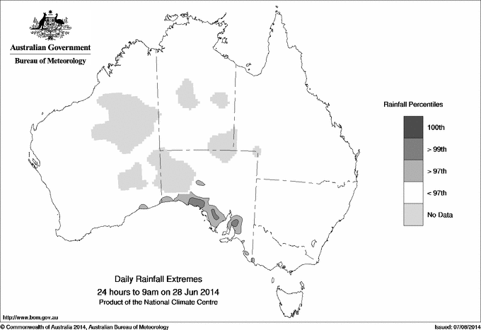 Australian daily rainfall extreme area maps