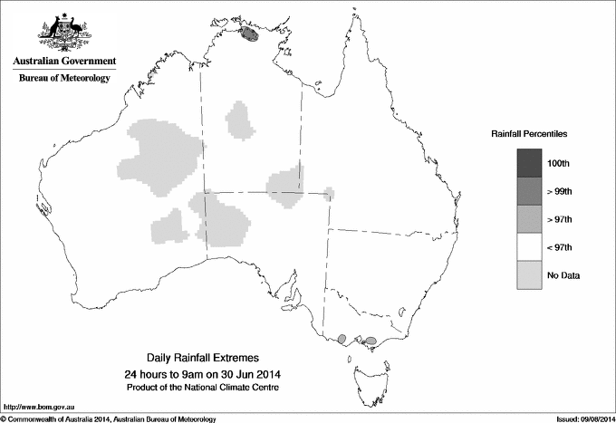 Australian daily rainfall extreme area maps