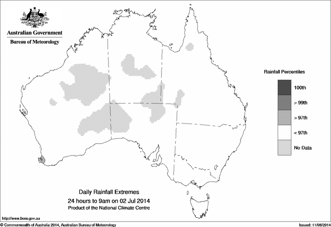 Australian daily rainfall extreme area maps