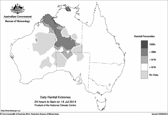 Australian daily rainfall extreme area maps