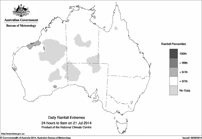 Australian daily rainfall extreme area maps