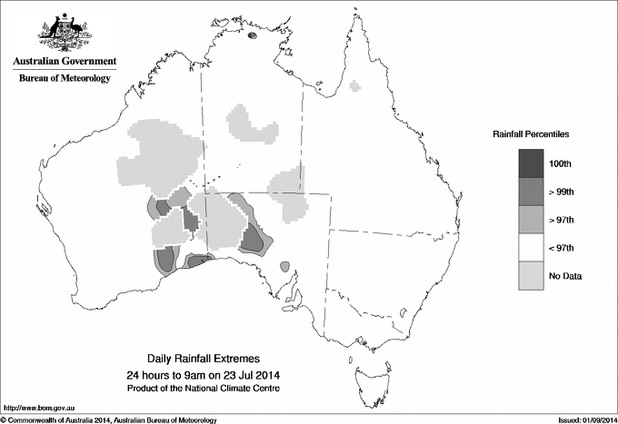 Australian daily rainfall extreme area maps