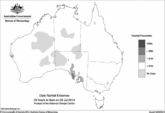 Australian daily rainfall extreme area maps