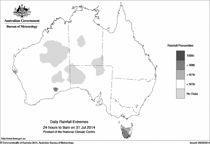 Australian daily rainfall extreme area maps