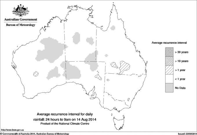 Australian daily rainfall average recurrence interval maps