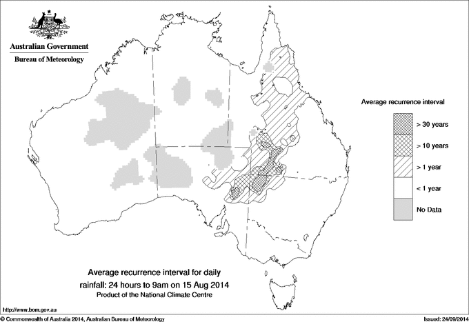 Australian daily rainfall average recurrence interval maps
