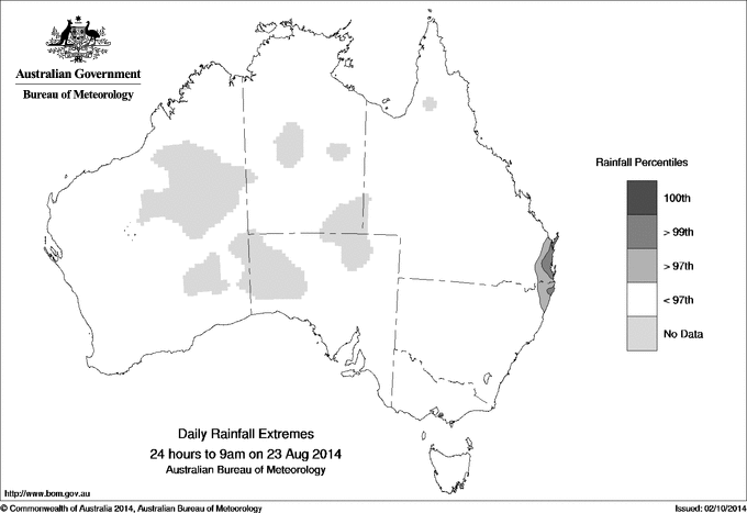 Australian daily rainfall extreme area maps