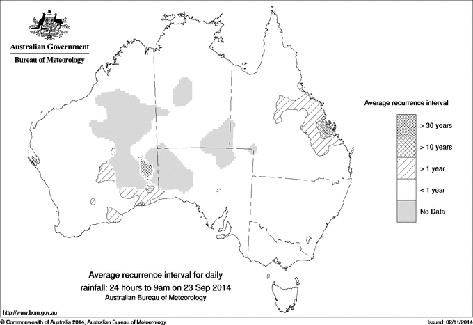 Australian daily rainfall average recurrence interval maps