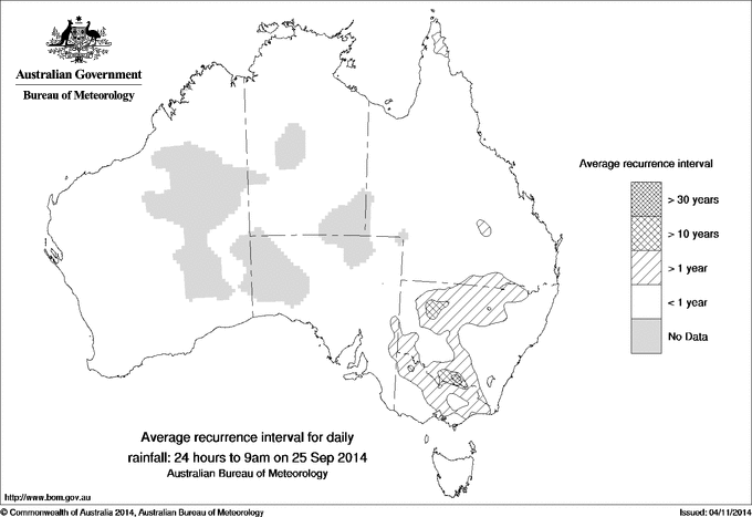 Australian daily rainfall average recurrence interval maps
