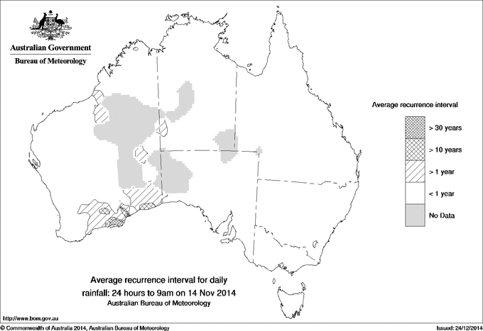Australian daily rainfall average recurrence interval maps