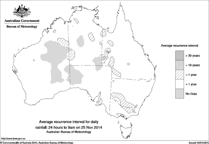 Australian daily rainfall average recurrence interval maps