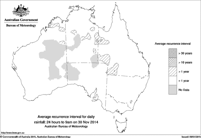 Australian daily rainfall average recurrence interval maps