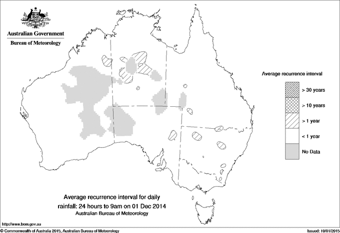 Australian daily rainfall average recurrence interval maps