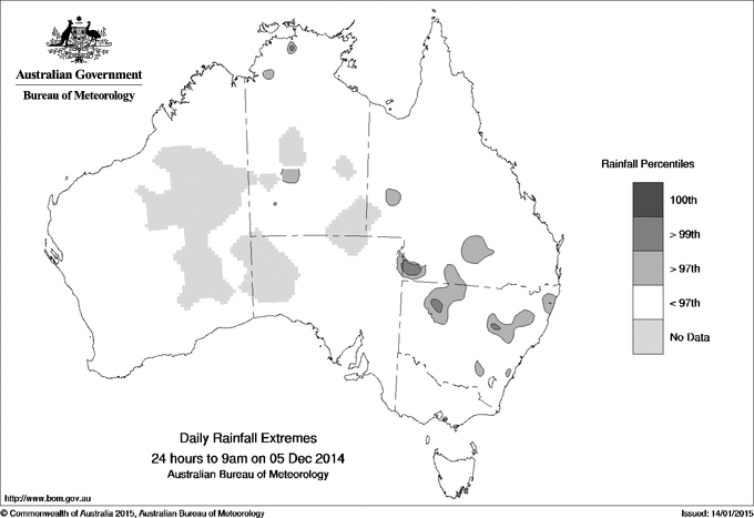 Australian daily rainfall extreme area maps