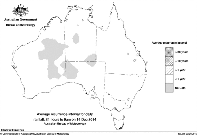 Australian daily rainfall average recurrence interval maps