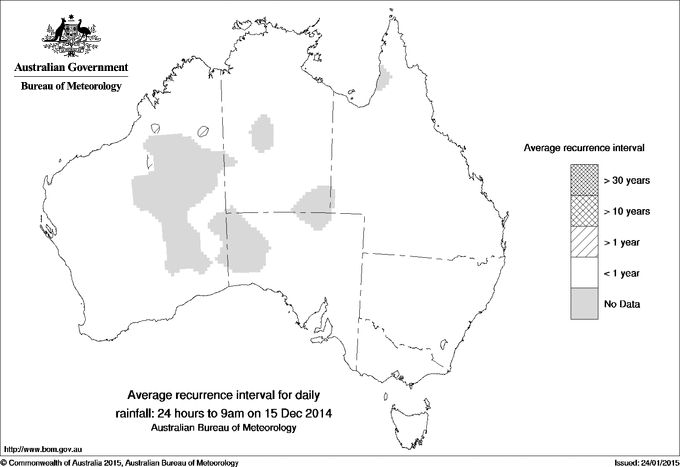 Australian daily rainfall average recurrence interval maps