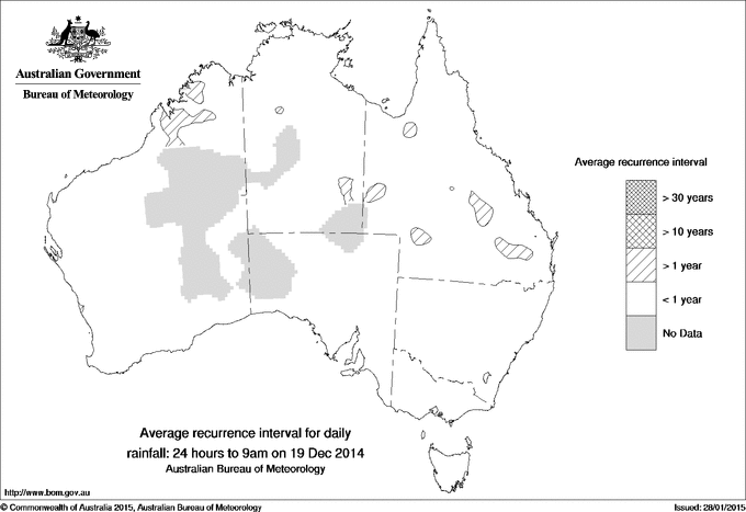 Australian daily rainfall average recurrence interval maps