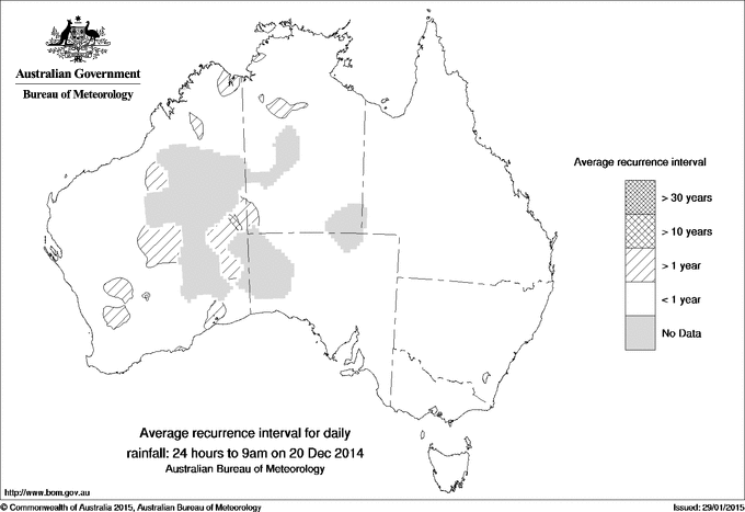 Australian daily rainfall average recurrence interval maps