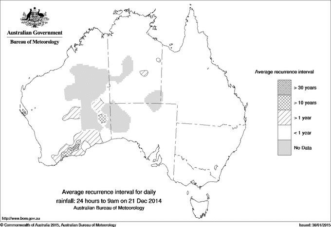 Australian daily rainfall average recurrence interval maps