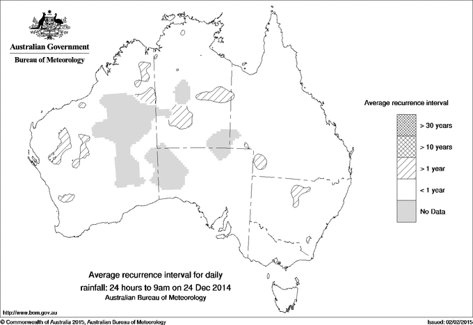 Australian daily rainfall average recurrence interval maps