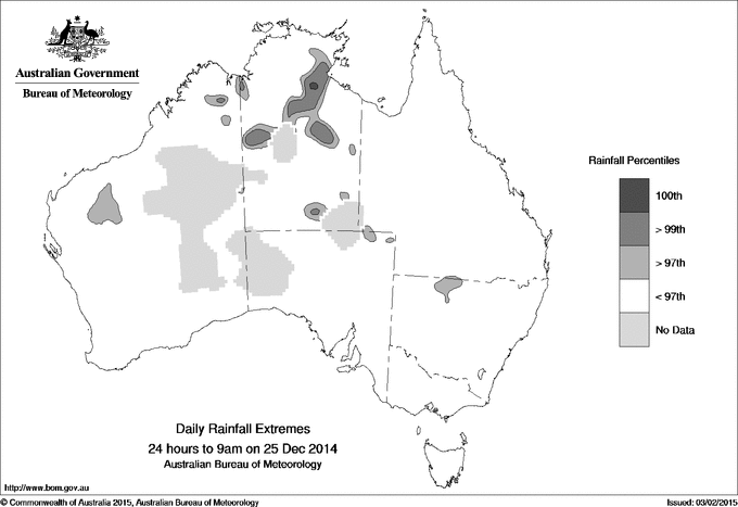 Australian daily rainfall extreme area maps